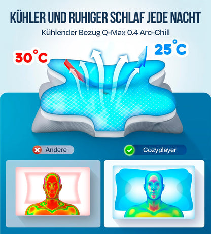 Ultraberuhigendes Kühlkissen zur Schmerzlinderung, mit verstellbarer Halsstütze, ergonomischem Design aus geruchlosem Memory Foam, ideal zum Schlafen auf der Seite, dem Rücken und dem Bauch.