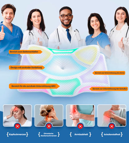 Ultraberuhigendes Kühlkissen zur Schmerzlinderung, mit verstellbarer Halsstütze, ergonomischem Design aus geruchlosem Memory Foam, ideal zum Schlafen auf der Seite, dem Rücken und dem Bauch.