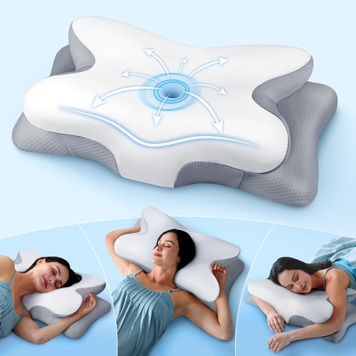 Ultraberuhigendes Kühlkissen zur Schmerzlinderung, mit verstellbarer Halsstütze, ergonomischem Design aus geruchlosem Memory Foam, ideal zum Schlafen auf der Seite, dem Rücken und dem Bauch.